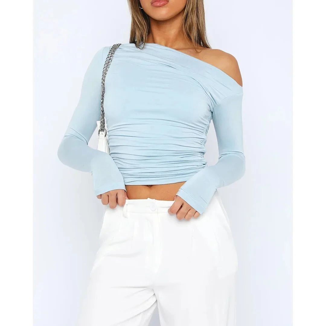 Olina Women's Fitted Top | Off-Shoulder, Ruched Long Sleeve 1