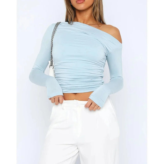 Olina Women's Fitted Top | Off-Shoulder, Ruched Long Sleeve 1