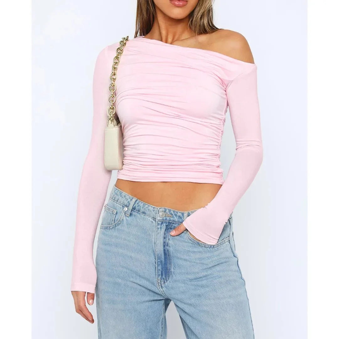 Olina Women's Fitted Top | Off-Shoulder, Ruched Long Sleeve 2