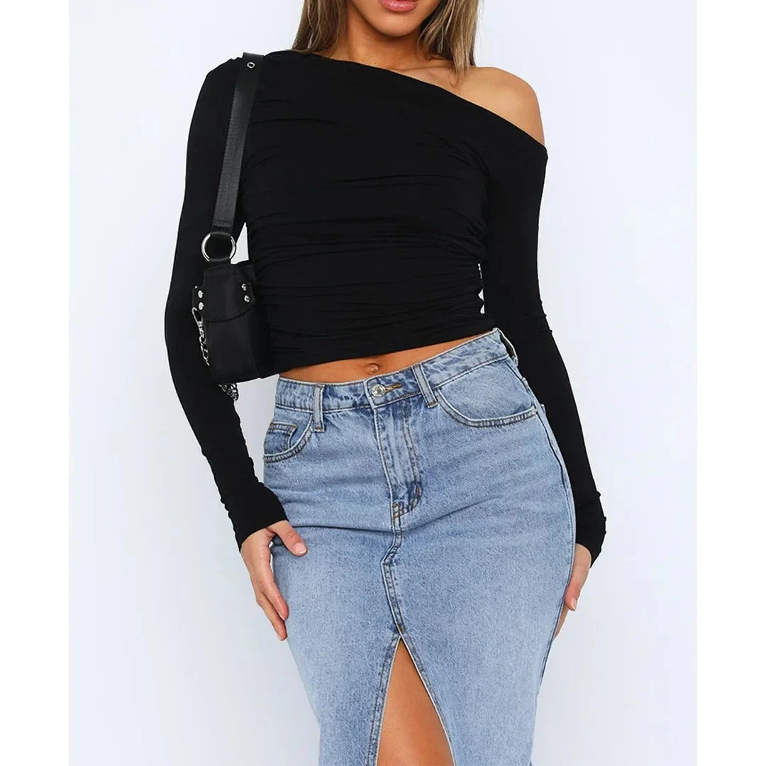Olina Women's Fitted Top | Off-Shoulder, Ruched Long Sleeve 3