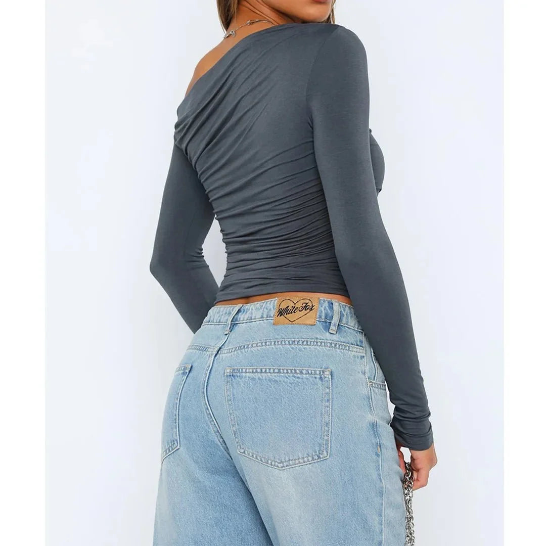 Olina Women's Fitted Top | Off-Shoulder, Ruched Long Sleeve 5