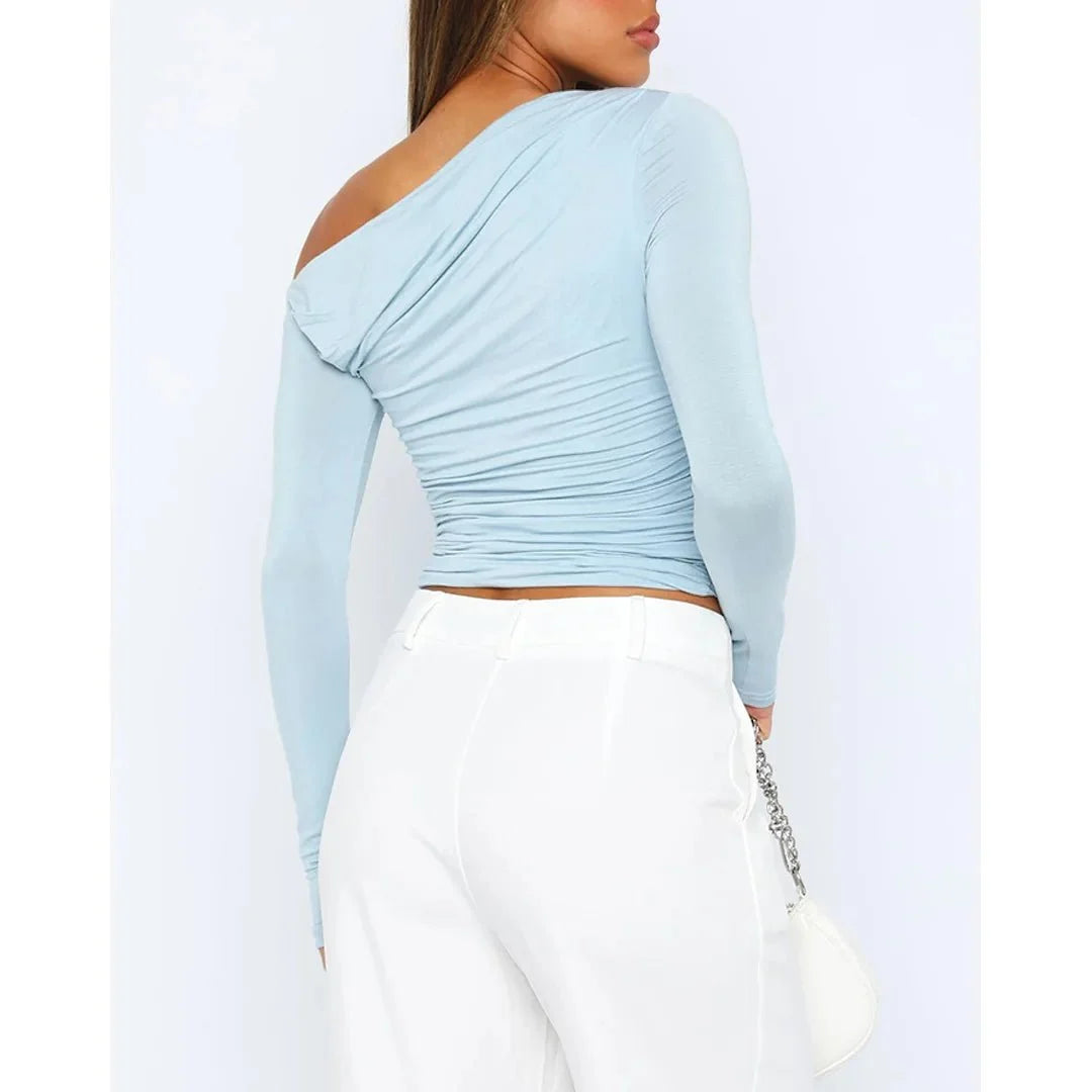 Olina Women's Fitted Top | Off-Shoulder, Ruched Long Sleeve 7