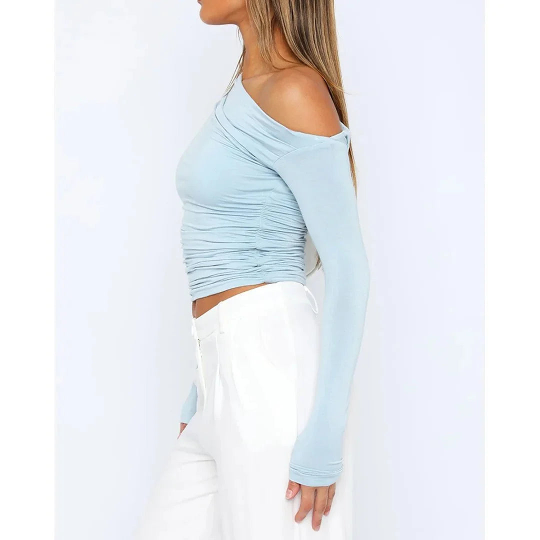 Olina Women's Fitted Top | Off-Shoulder, Ruched Long Sleeve 8