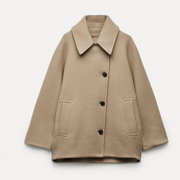 Olive Ladies Trench Coat | Soft Wool, Oversized