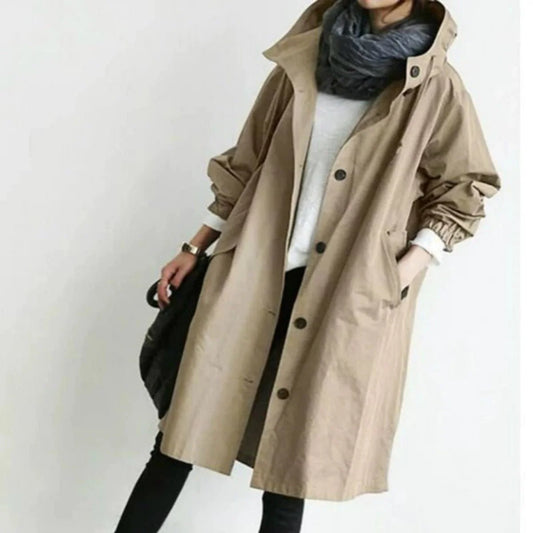 Olwen Women's Midi Trench Coat | Oversized Fit, Hooded, Button Front 1