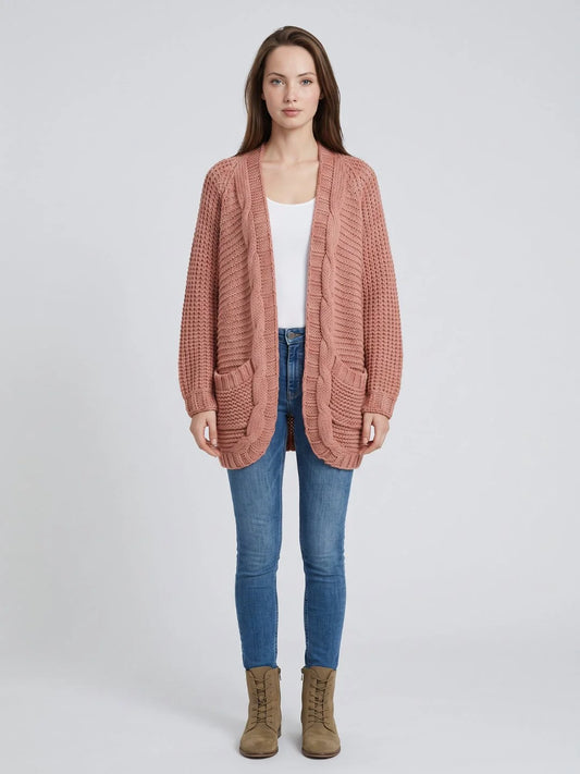 Olwen Women's Oversized Cardigan | Cable Knit, Patch Pockets 0