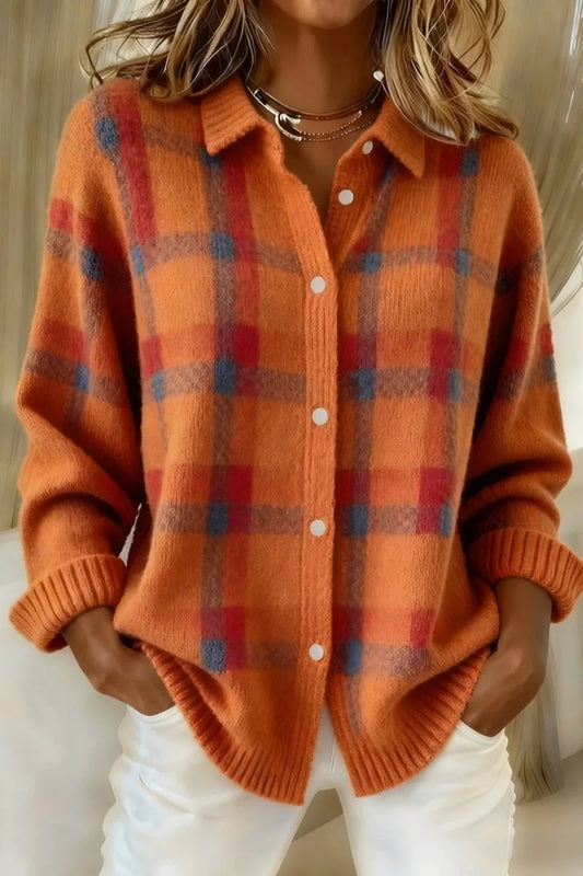 Olwen Women's Oversized Cardigan | Large-Scale Plaid, Button Front 0