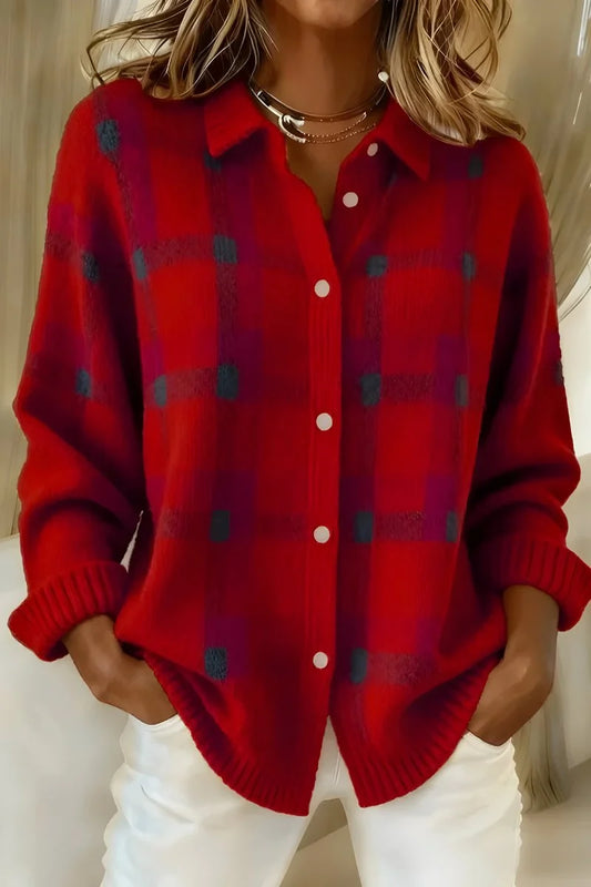 Olwen Women's Oversized Cardigan | Large-Scale Plaid, Button Front 1