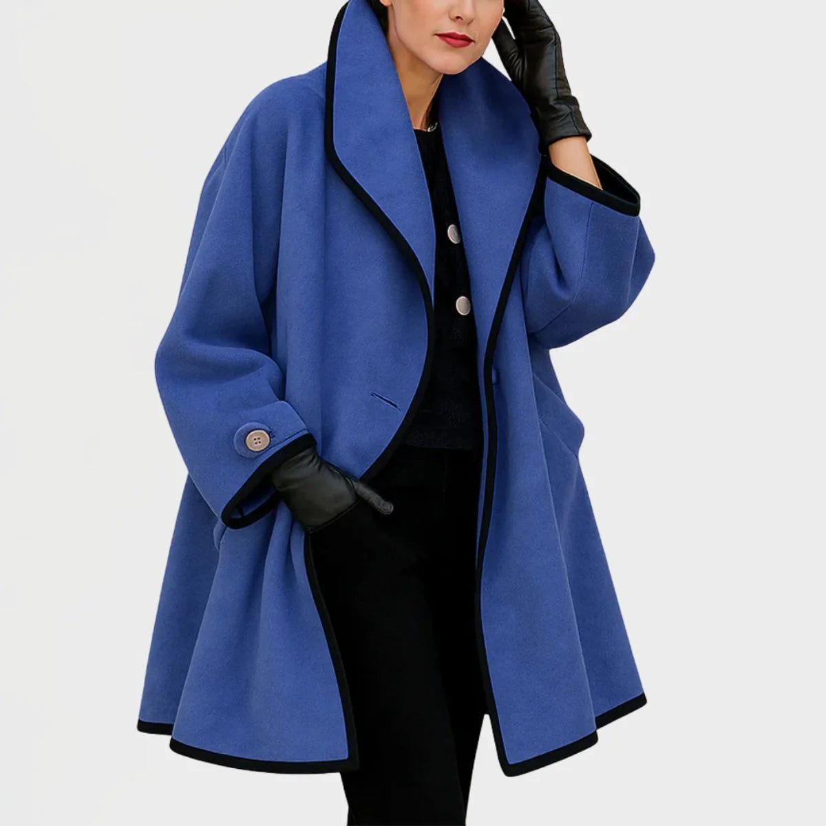 Olwen Women's Oversized Coat | Wool-Look, Wide Notch Lapel, Contrast Trim 0