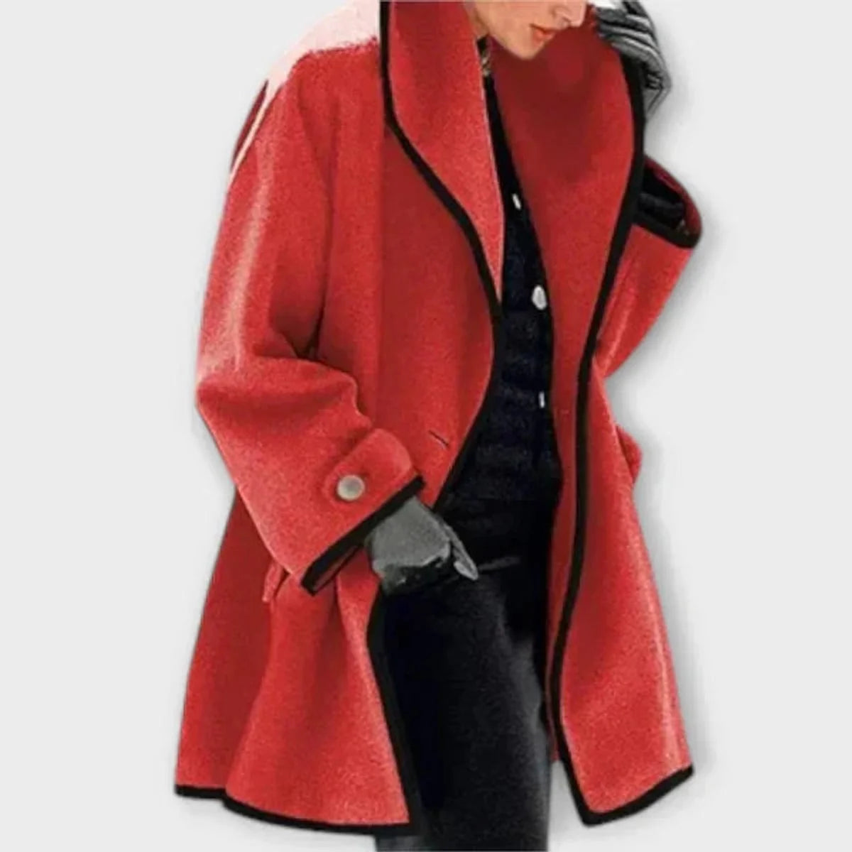 Olwen Women's Oversized Coat | Wool-Look, Wide Notch Lapel, Contrast Trim 2