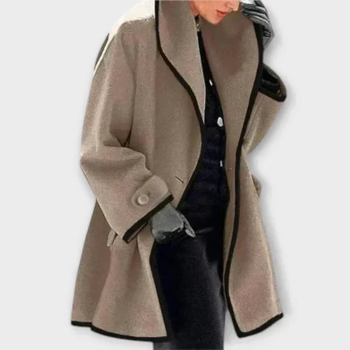 Olwen Women's Oversized Coat | Wool-Look, Wide Notch Lapel, Contrast Trim 3