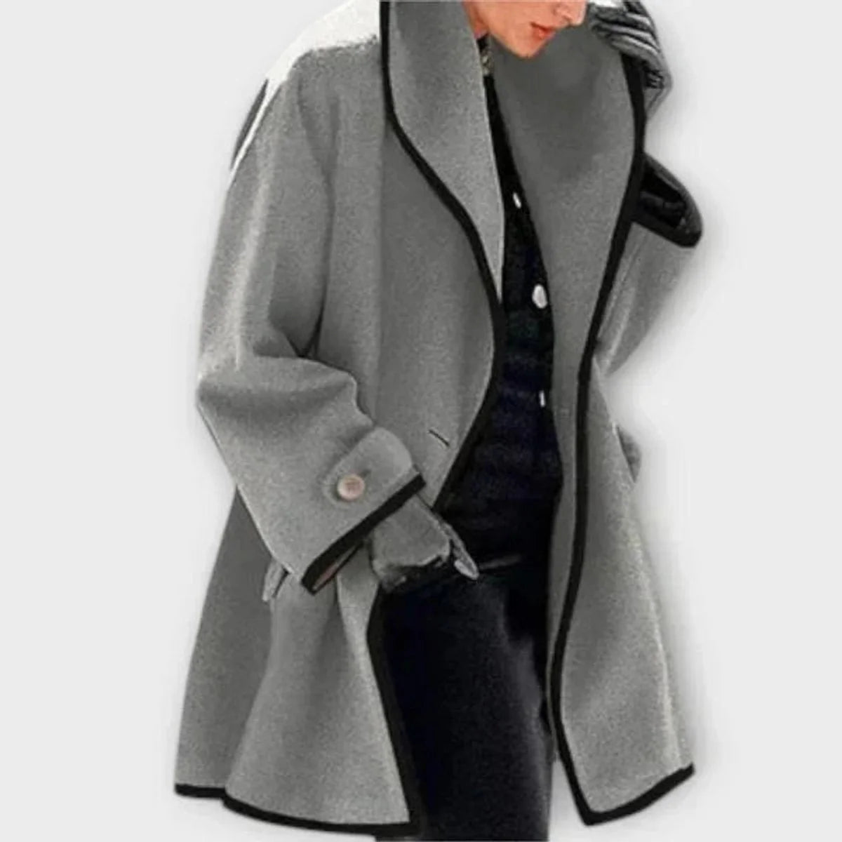 Olwen Women's Oversized Coat | Wool-Look, Wide Notch Lapel, Contrast Trim 4