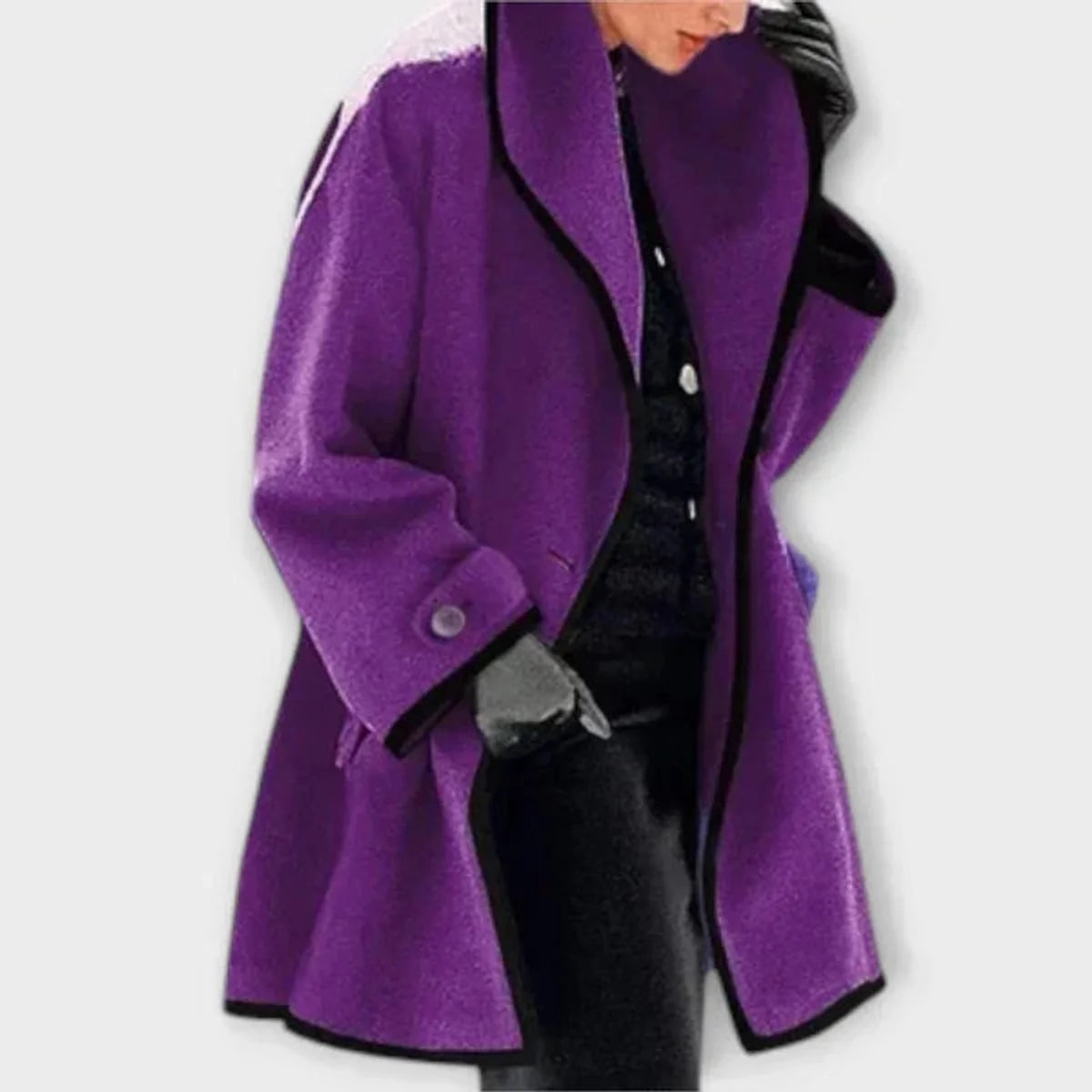 Olwen Women's Oversized Coat | Wool-Look, Wide Notch Lapel, Contrast Trim 5