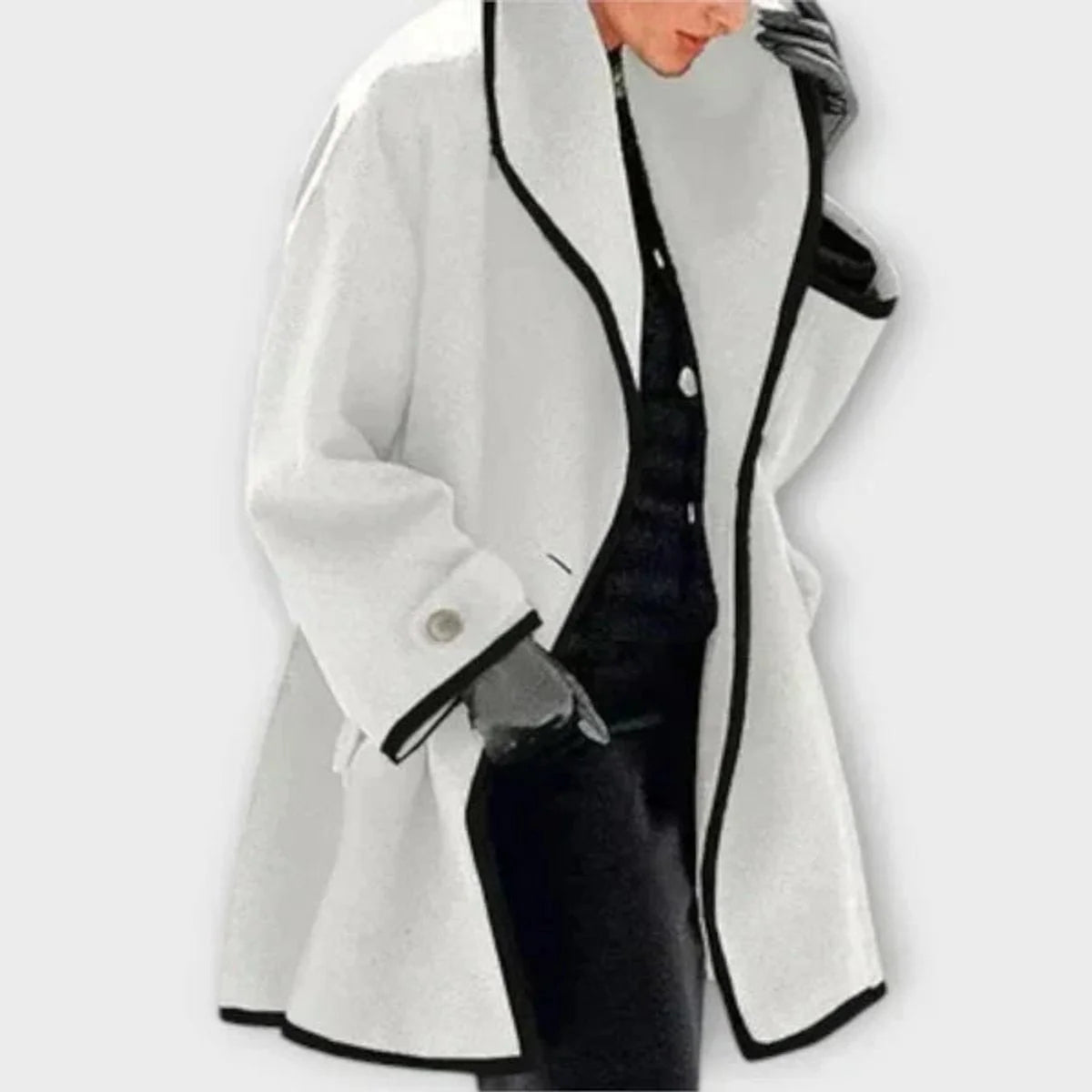 Olwen Women's Oversized Coat | Wool-Look, Wide Notch Lapel, Contrast Trim 6