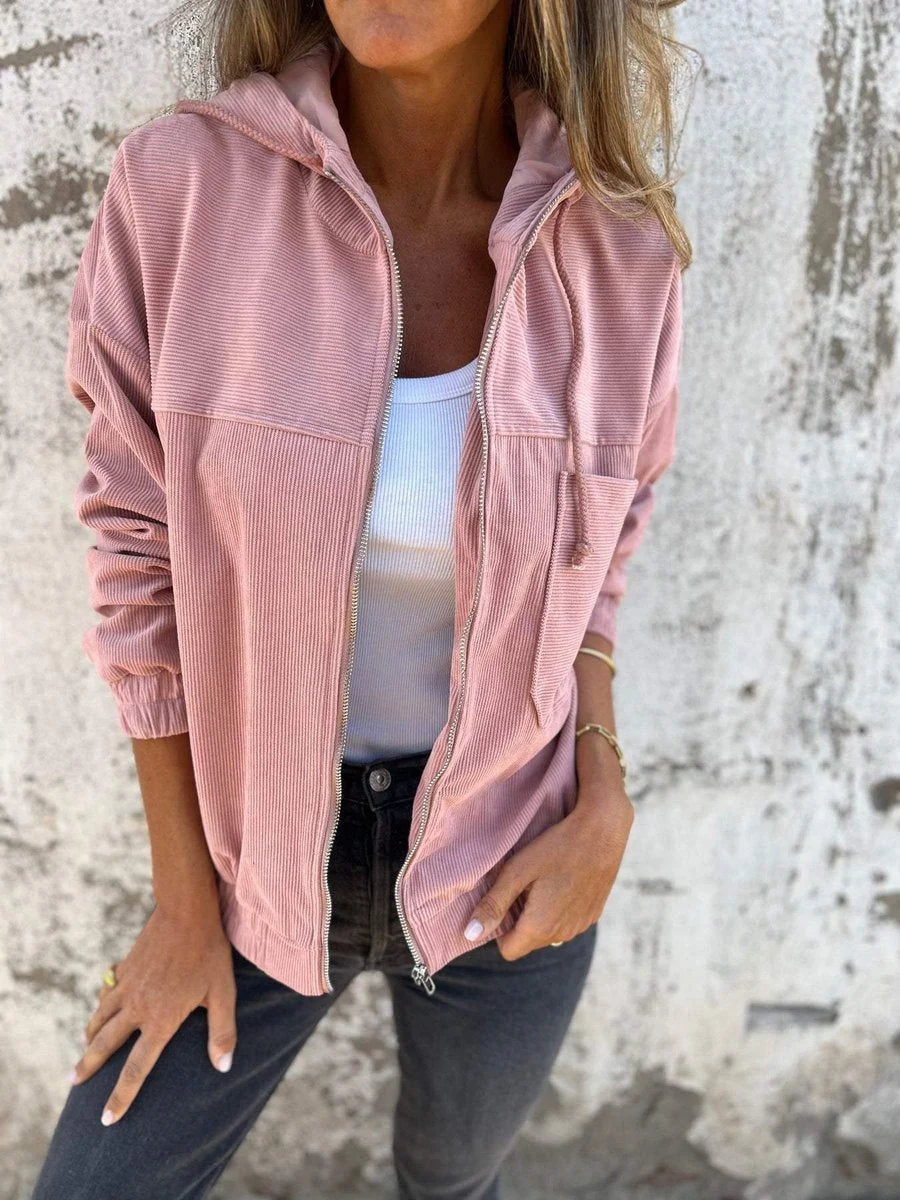Olwen Women's Quilted Jacket | Textured Corduroy-Look, Hooded, Full Zip 2