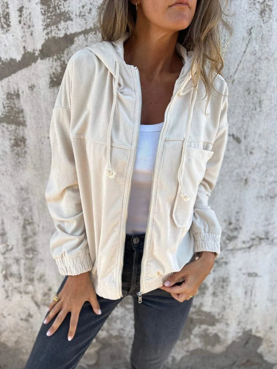 Olwen Women's Quilted Jacket | Textured Corduroy-Look, Hooded, Full Zip 4