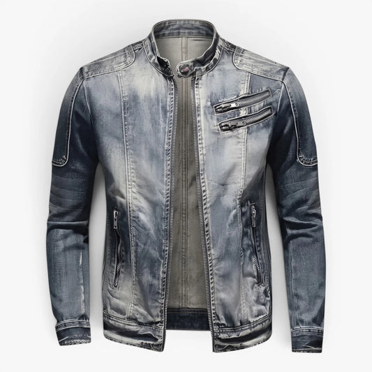 Owen Men's Denim Jacket | Vintage Wash, Stand-up Collar 0