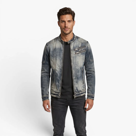 Owen Men's Denim Jacket | Vintage Wash, Stand-up Collar 1