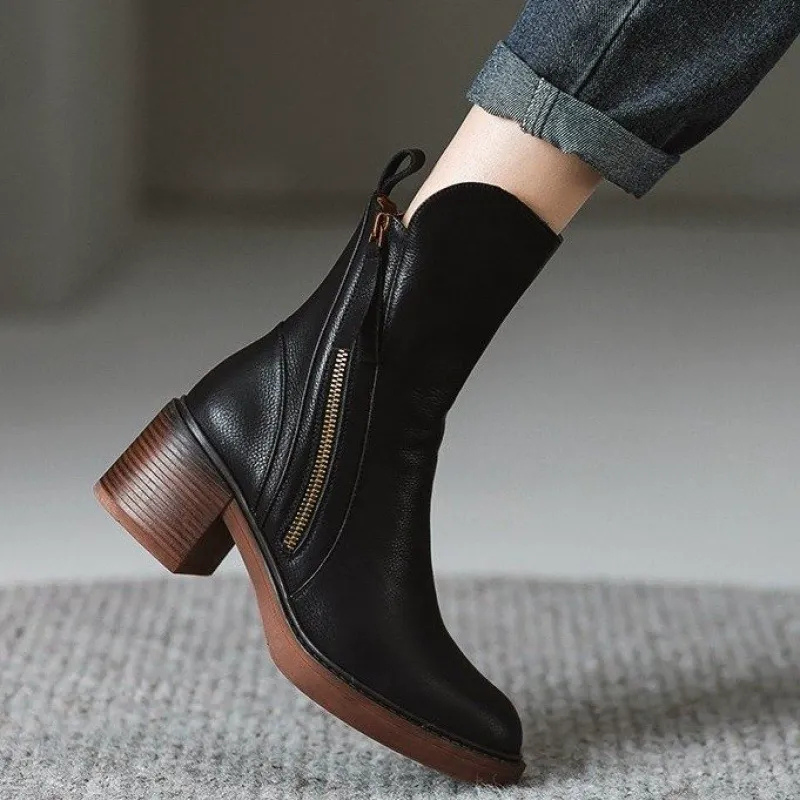 Pia Women's Cowboy Boots | Black Block Heel, Modern Aesthetic