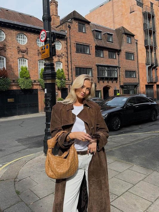 Pia Dames Trenchcoat | Imitation Suede, Oversized Long Trenchcoat for Women