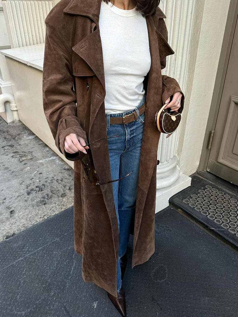 Pia Dames Trenchcoat | Imitation Suede, Oversized Long Trenchcoat for Women