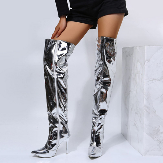 Pina Women's Boots Black | Over-the-Knee with High Heel, Punk Flair