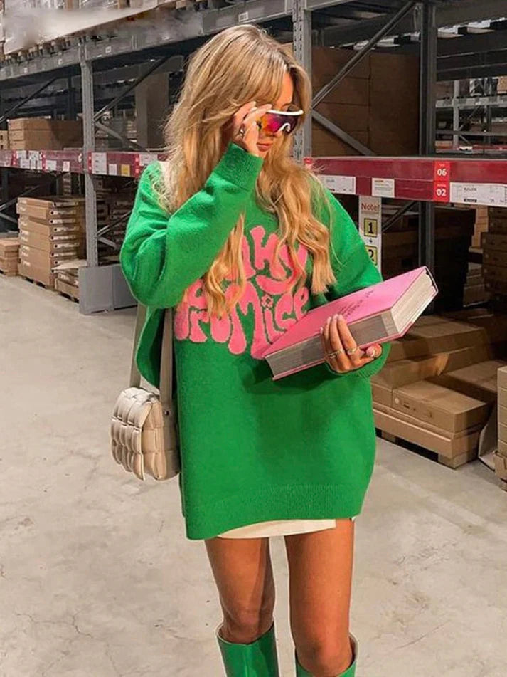 Preshnie Women's Pullover | Oversized Polyester Sweater in Vibrant Green 0