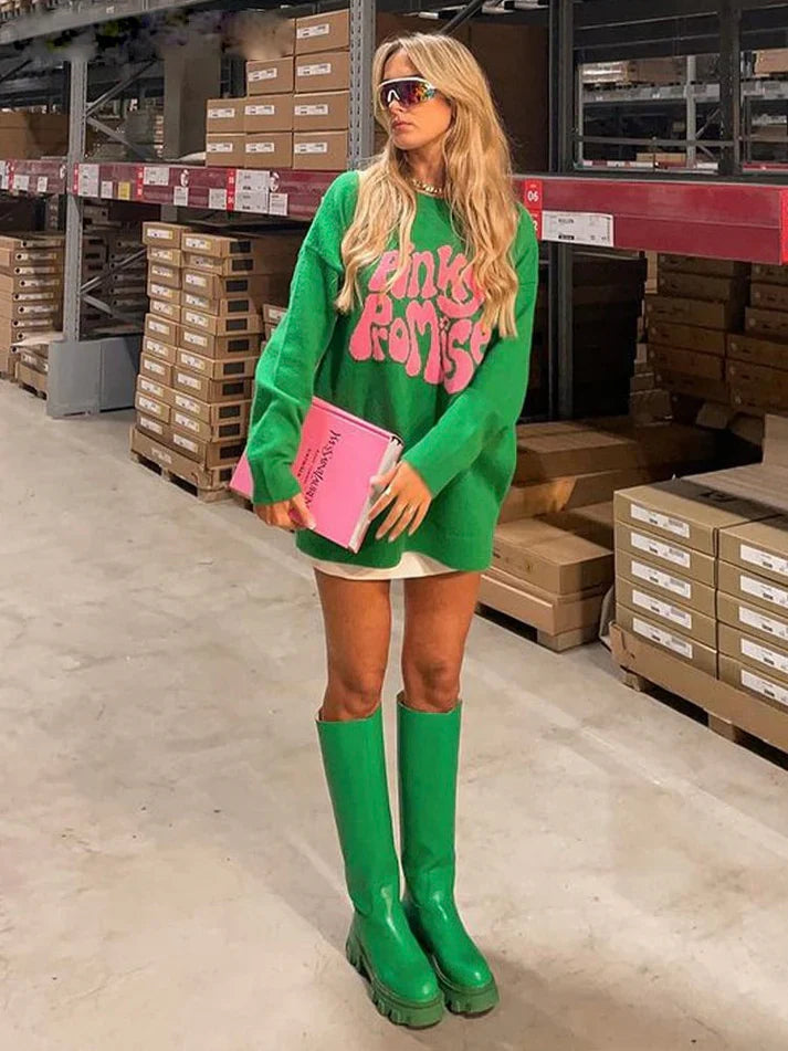 Preshnie Women's Pullover | Oversized Polyester Sweater in Vibrant Green 1