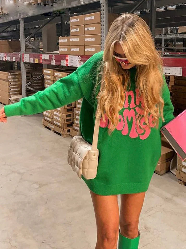 Preshnie Women's Pullover | Oversized Polyester Sweater in Vibrant Green 2