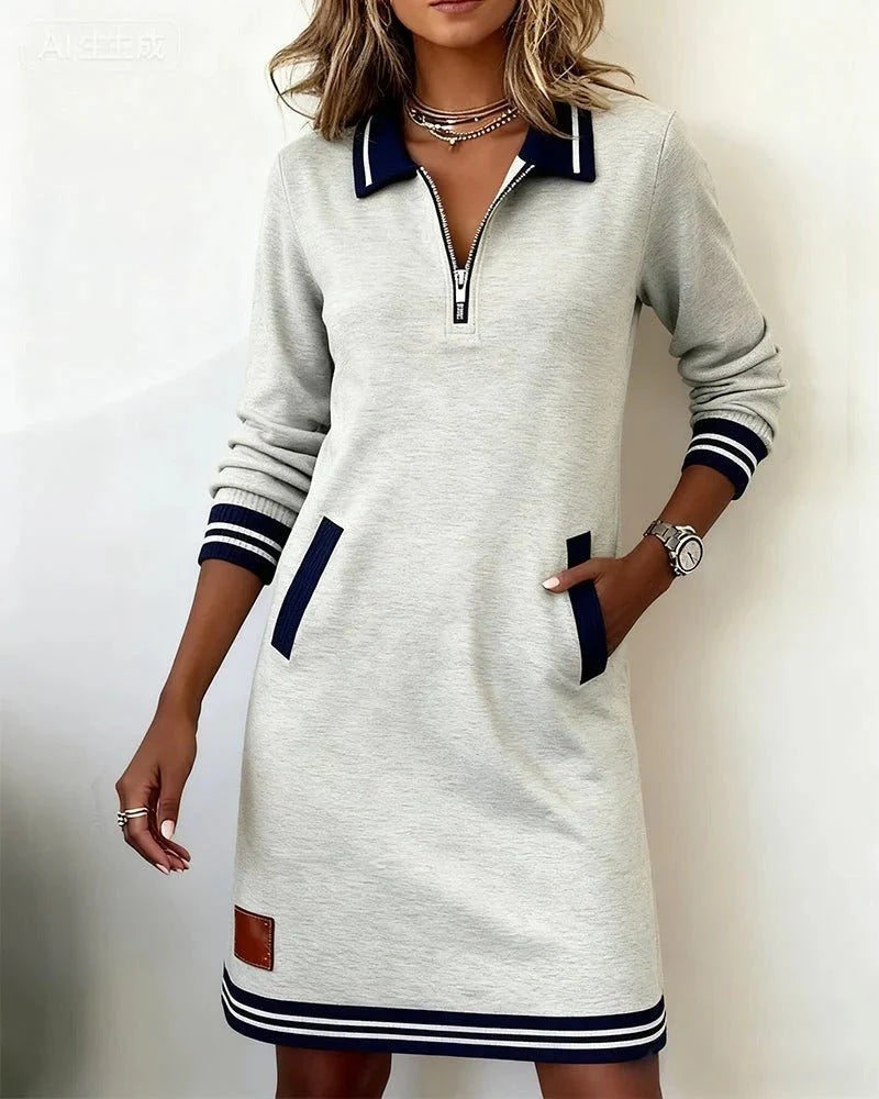 Quinn Women's Midi Dress | Knit Fabric, Contrast Collar, Pockets 0