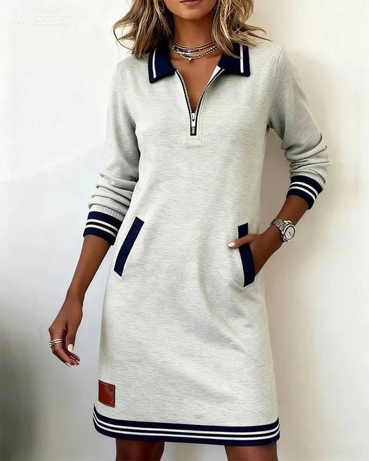 Quinn Women's Midi Dress | Knit Fabric, Contrast Collar, Pockets 0