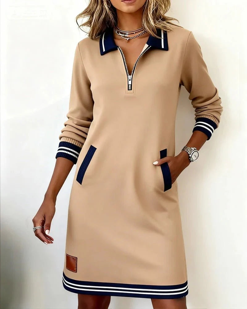 Quinn Women's Midi Dress | Knit Fabric, Contrast Collar, Pockets 2
