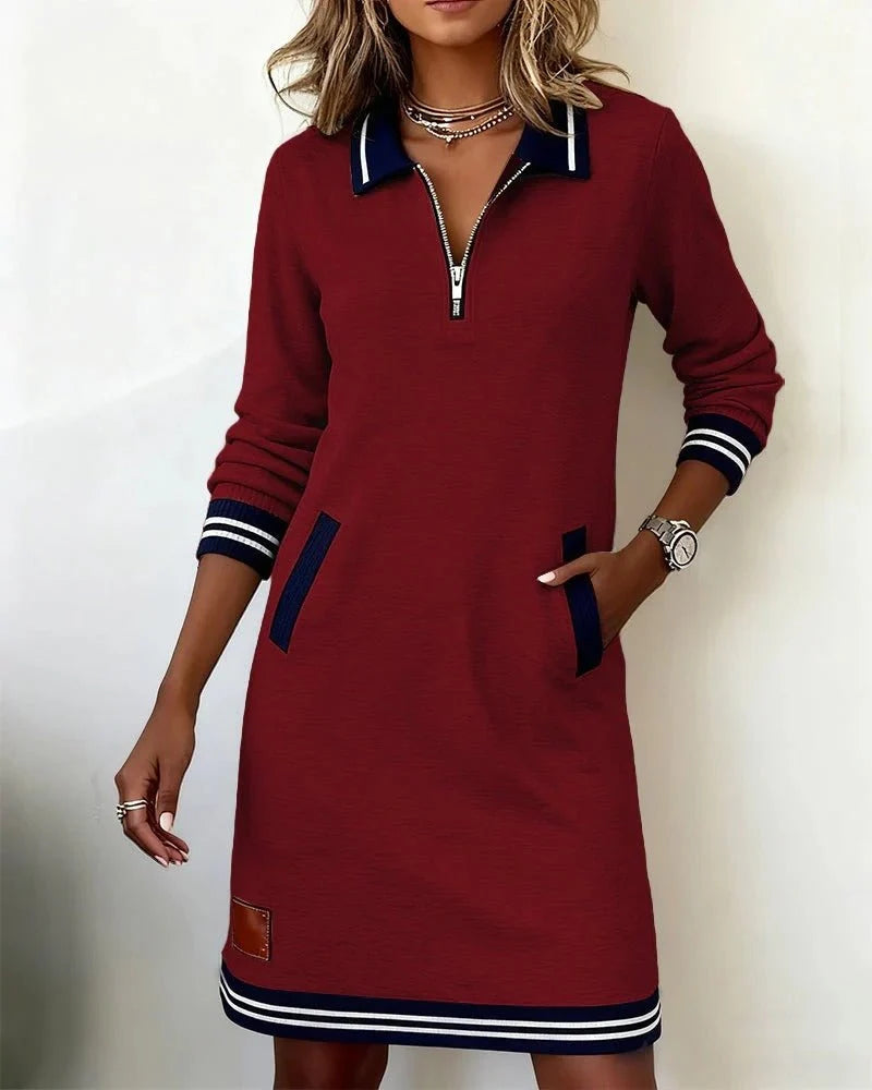 Quinn Women's Midi Dress | Knit Fabric, Contrast Collar, Pockets 5