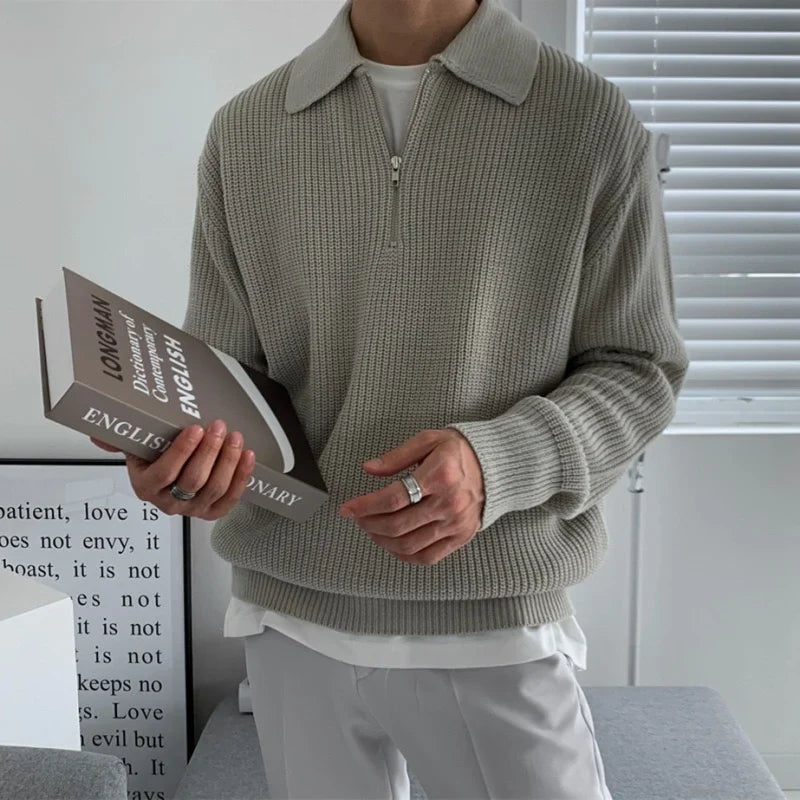 Rason Men's Half-Zip Polo Sweater | Textured Cotton, Relaxed Fit 0