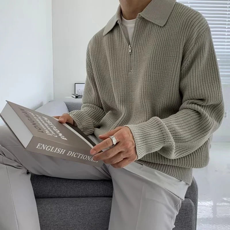 Rason Men's Half-Zip Polo Sweater | Textured Cotton, Relaxed Fit 3