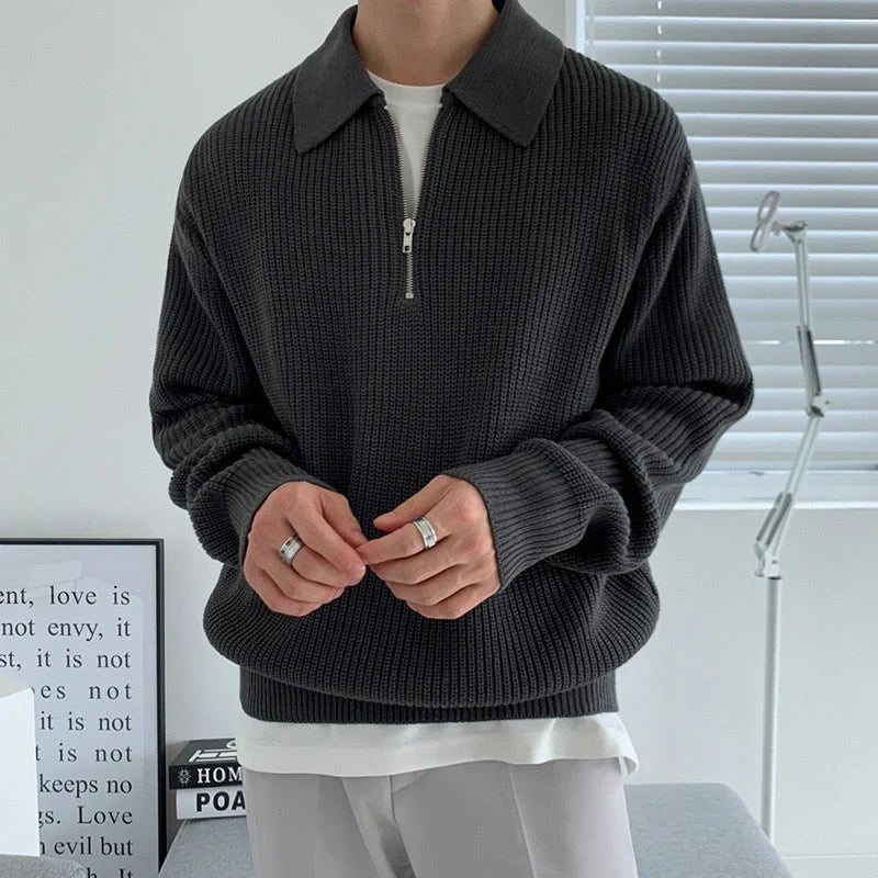 Rason Men's Half-Zip Polo Sweater | Textured Cotton, Relaxed Fit 7