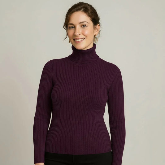 Reina Women's Slim Fit Ribbed Turtleneck Sweater | Fine Knit, Long Sleeves 0