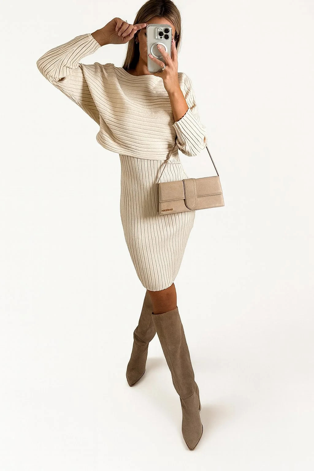 Rina Women's Two-Piece Set | Ribbed Knit, Boat Neck, Long Sleeves 6