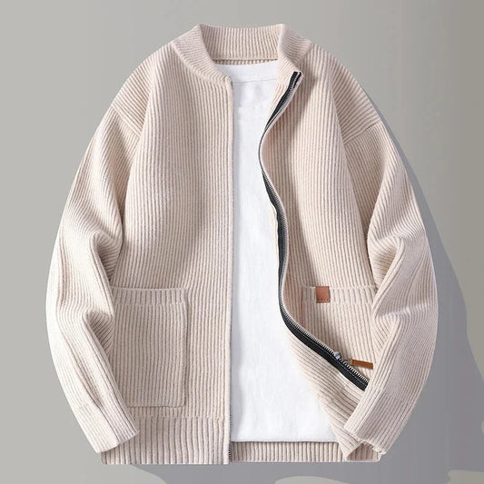 Rylan Men's Rib Knit Zip Jacket | Stand Collar, Patch Pockets 1