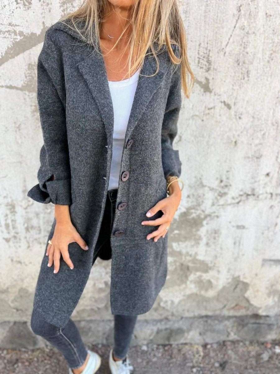 Rylan Women's Longline Coat | Smooth Fabric, Notch Collar 4