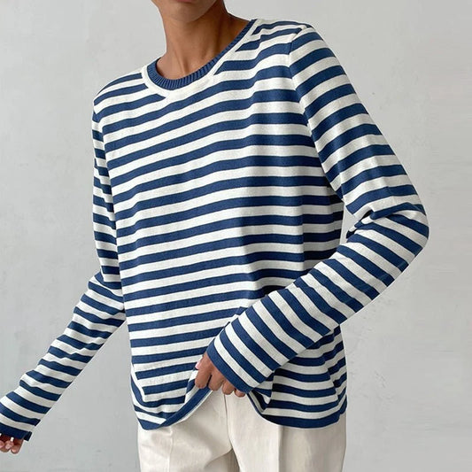 Rylan Women's Relaxed Sweater | Crew Neck, Horizontal Stripes 0
