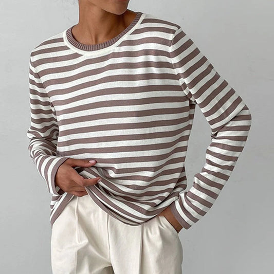 Rylan Women's Relaxed Sweater | Crew Neck, Horizontal Stripes 1