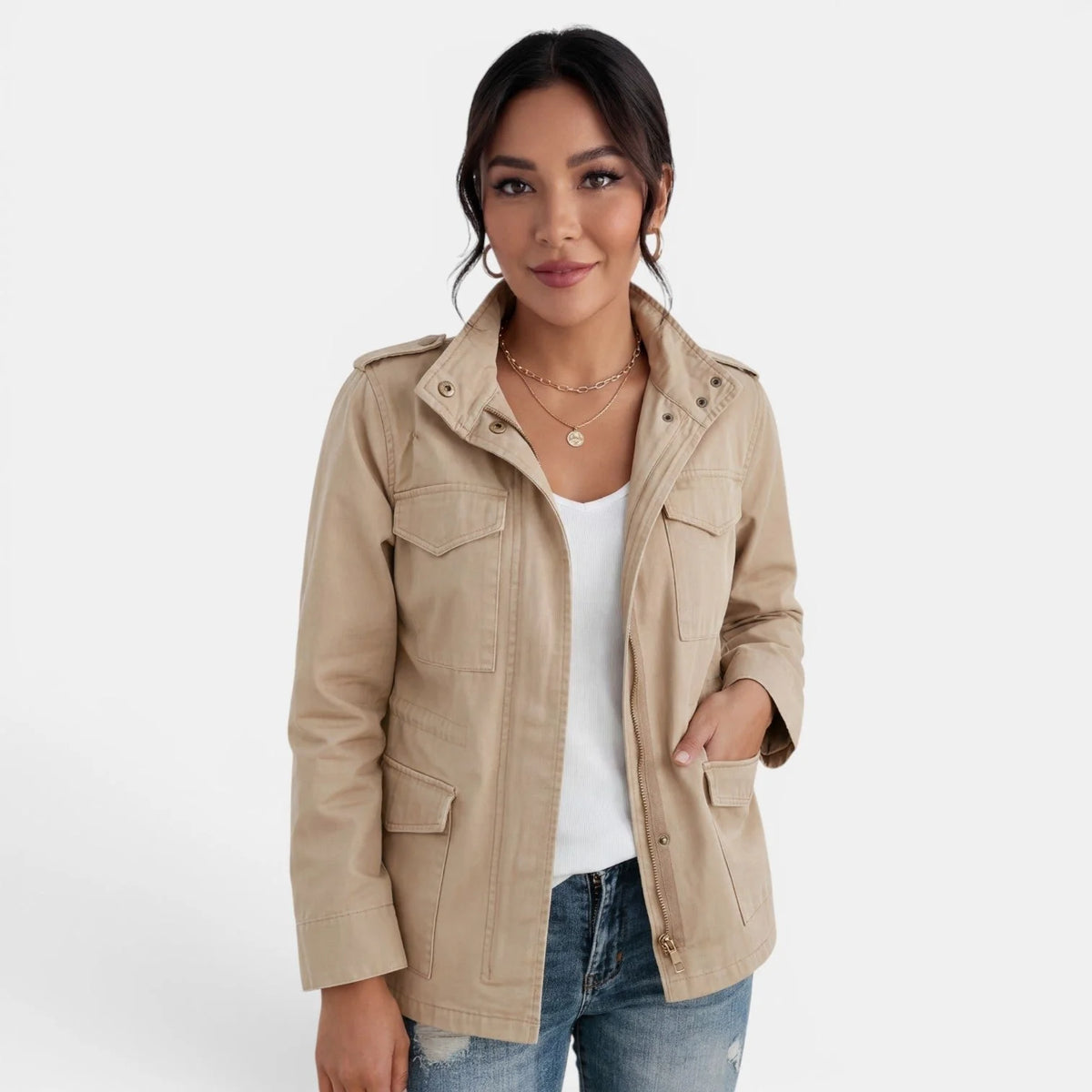 Rylan Women's Utility Jacket | Relaxed Fit, Snap Front, Flap Pockets 0
