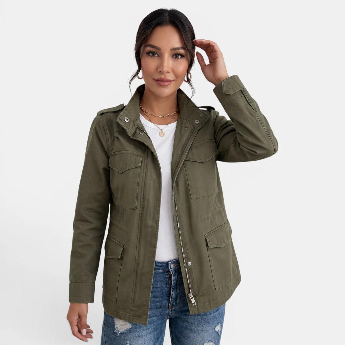 Rylan Women's Utility Jacket | Relaxed Fit, Snap Front, Flap Pockets 2