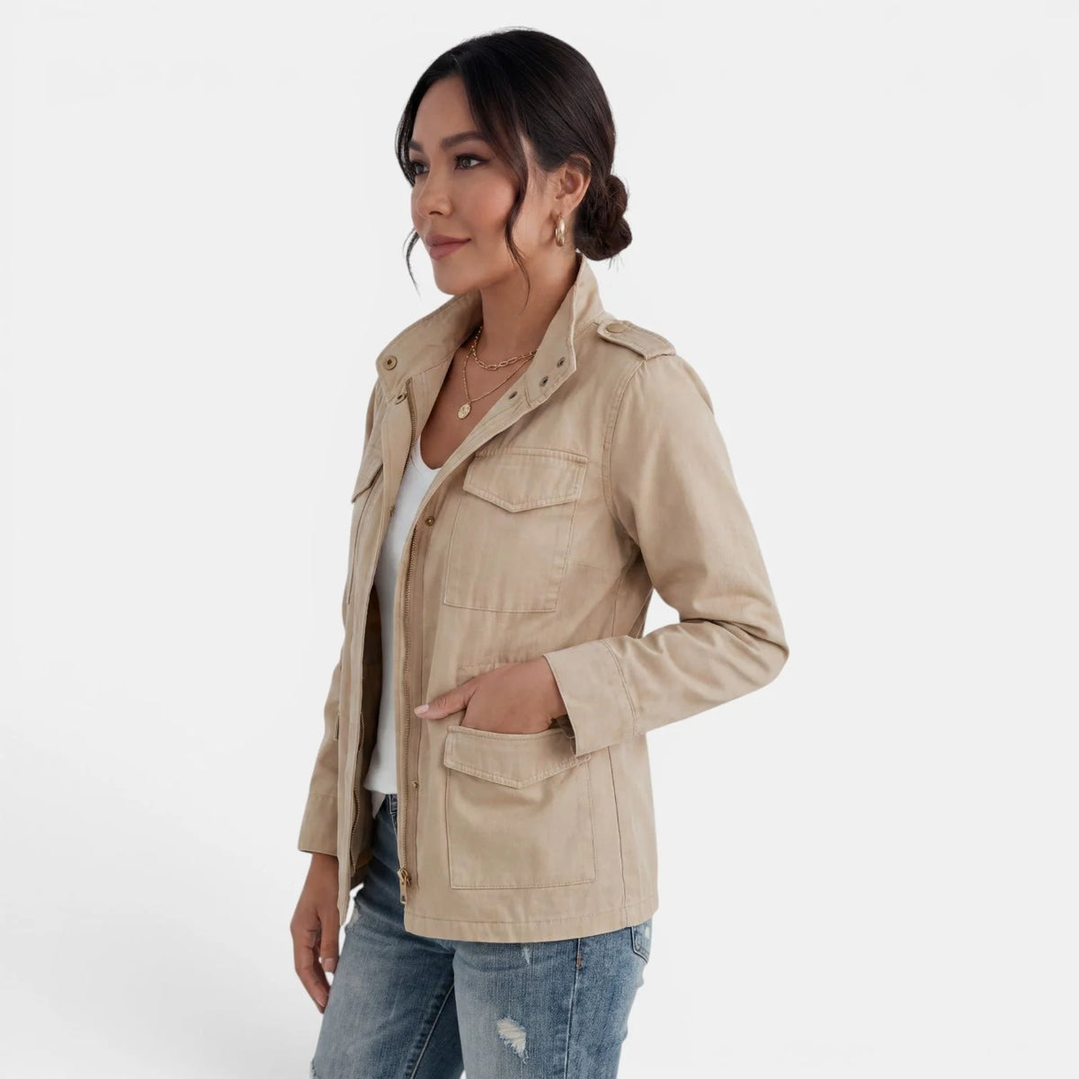 Rylan Women's Utility Jacket | Relaxed Fit, Snap Front, Flap Pockets 3