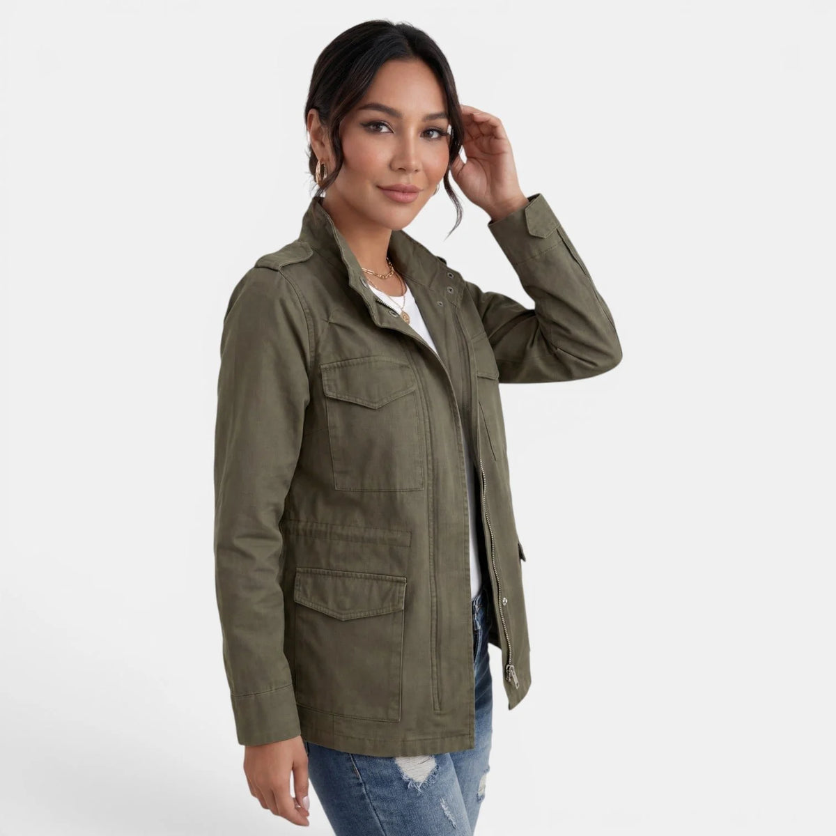 Rylan Women's Utility Jacket | Relaxed Fit, Snap Front, Flap Pockets 7