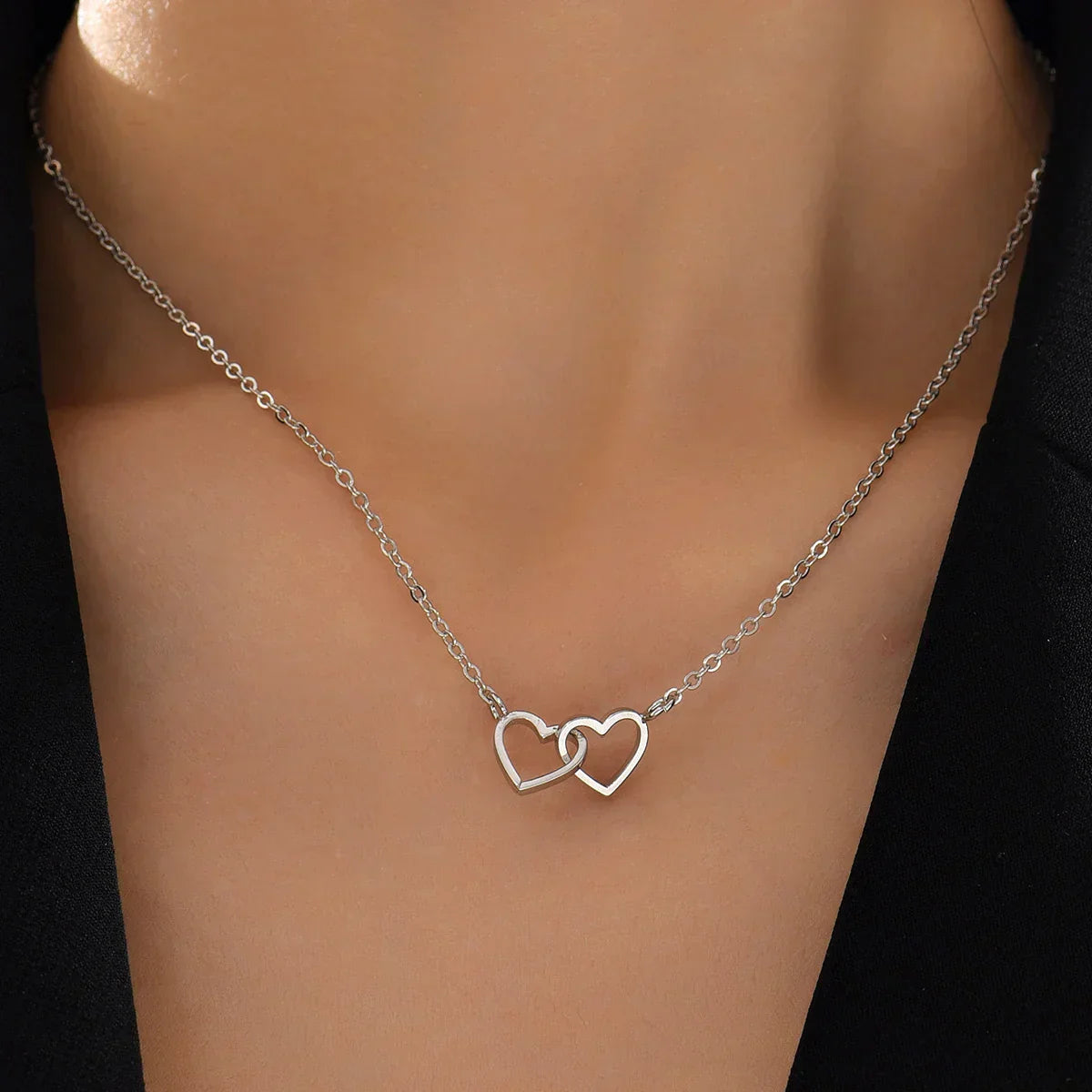 AYLA | Double Heart Necklace in Refined Zinc Alloy