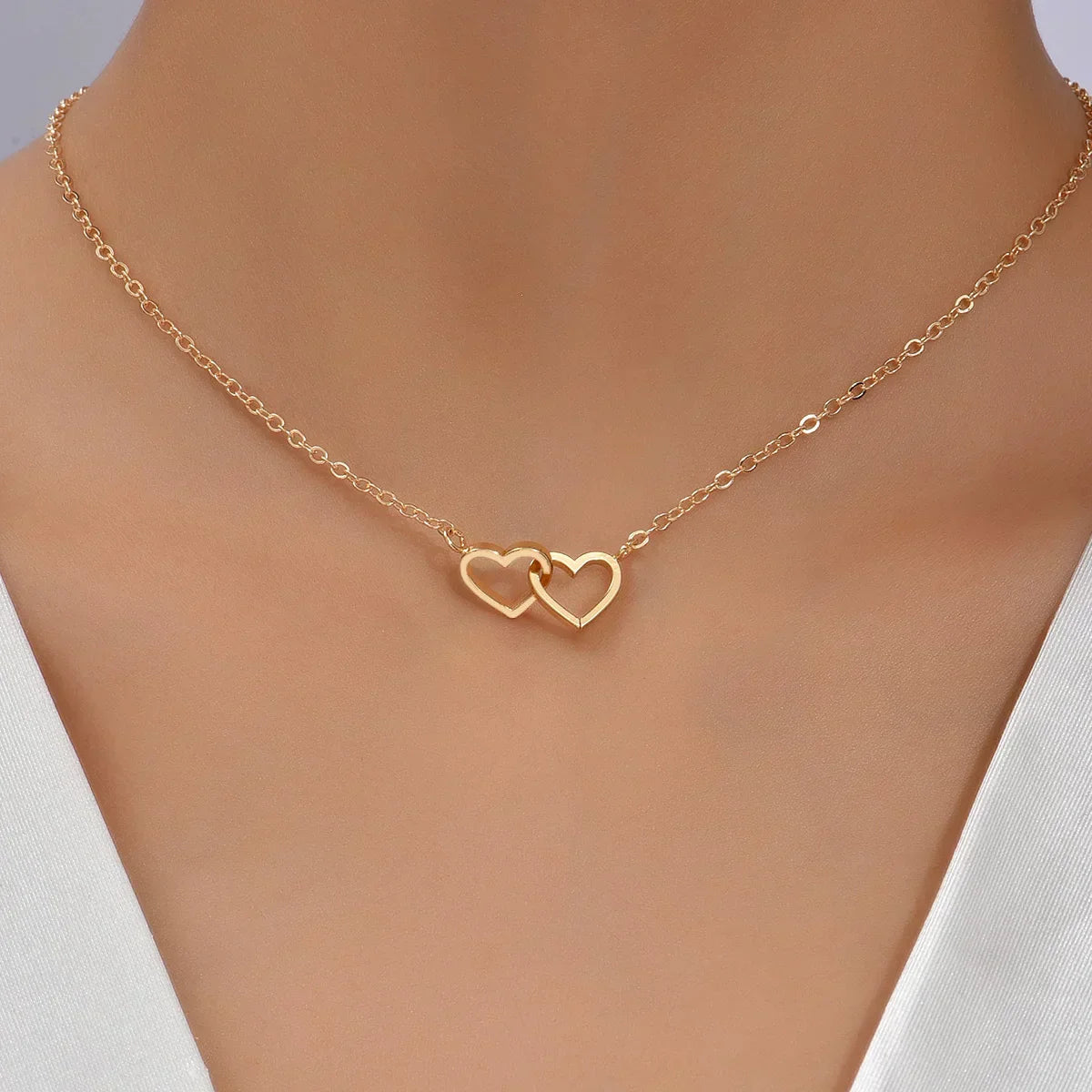 AYLA | Double Heart Necklace in Refined Zinc Alloy