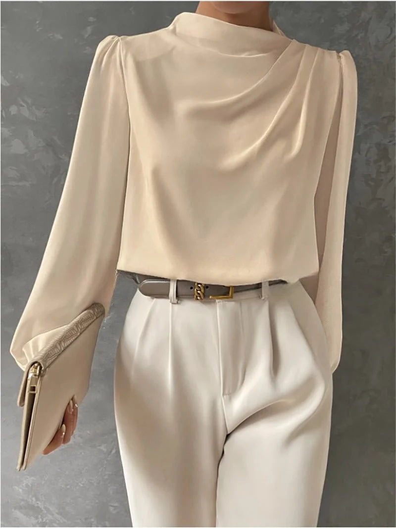 Sarina Women's Satin Blouse | Cowl Neck, Full Sleeves, Relaxed Fit 0