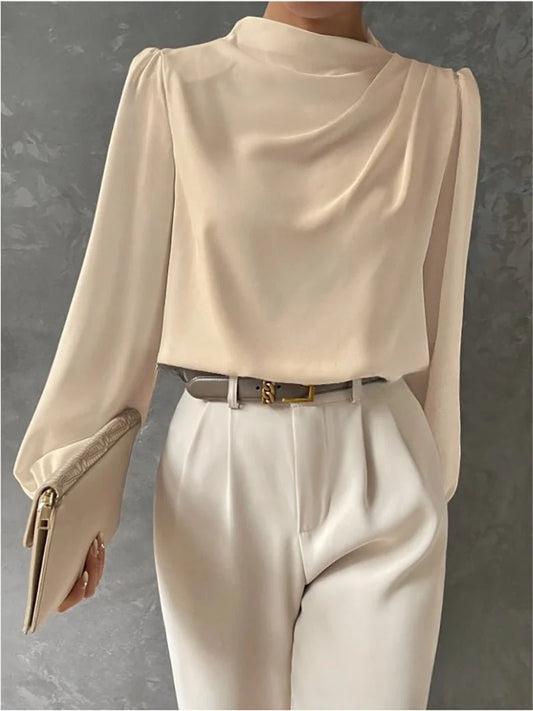 Sarina Women's Satin Blouse | Cowl Neck, Full Sleeves, Relaxed Fit 0
